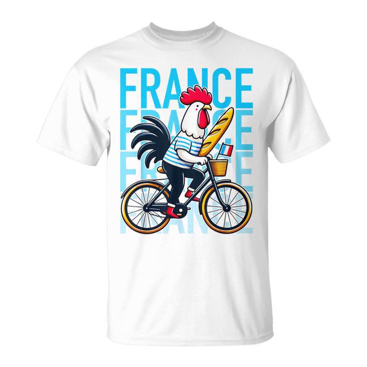 France Bicycle And Baguette Breton Stripes Rooster T-Shirt