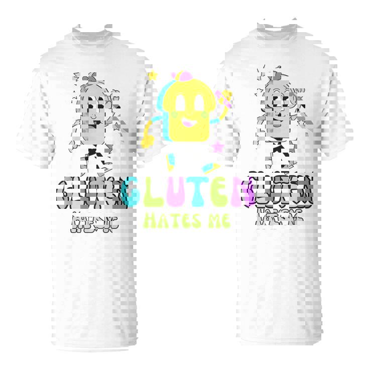 Gluten Hate Me Retrointage Divertido Dibujos Animados Camiseta unisex