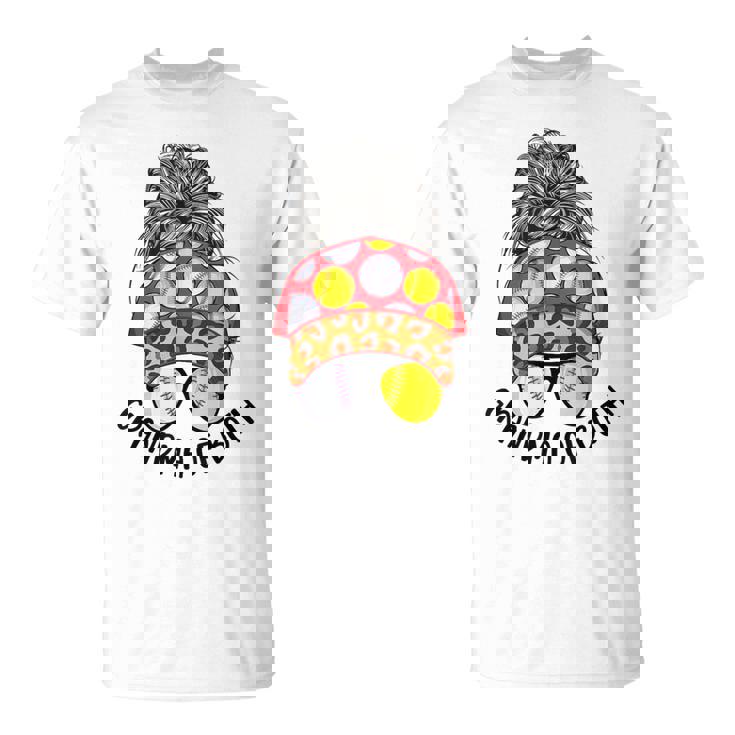 Grandma Of Both Messy Bun Softball Baseball Grandma T-Shirt