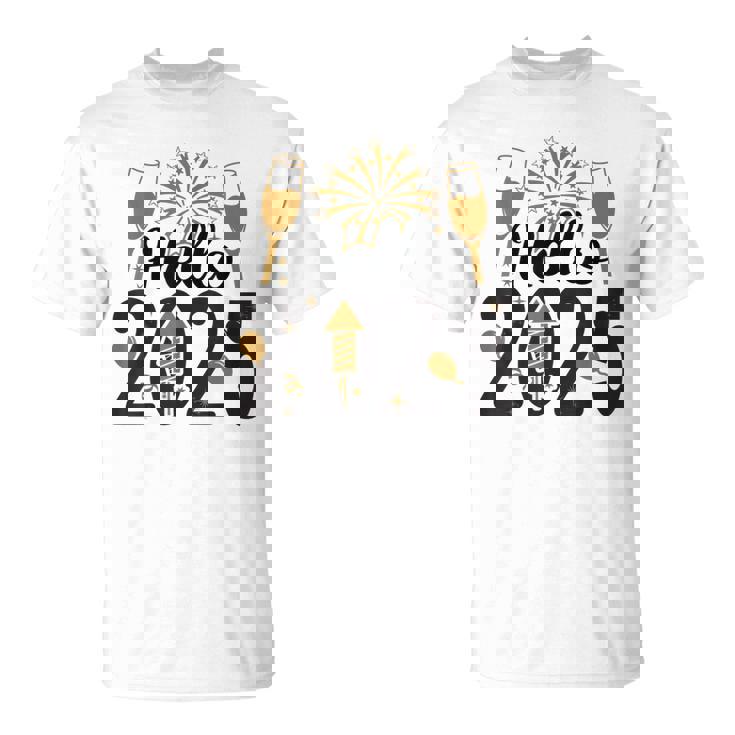 Hello 2025 Fête Réveillon Cadeau Nouvel An Festif T-Shirt