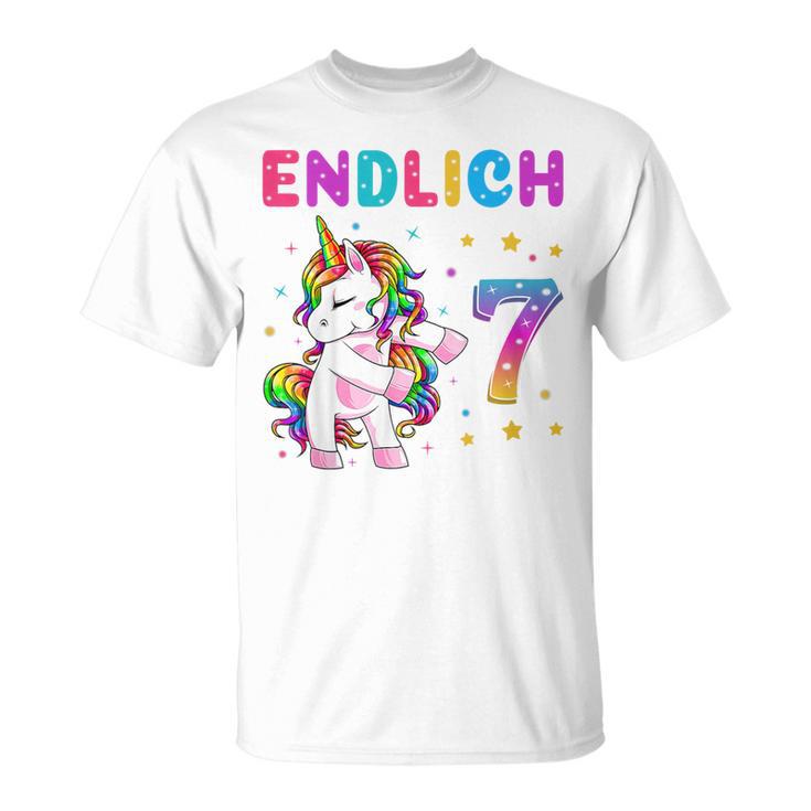 Kinder Endlich 7 Geburtstag Mädchen 7 Jahre Lustiges Party Einhorn T-Shirt