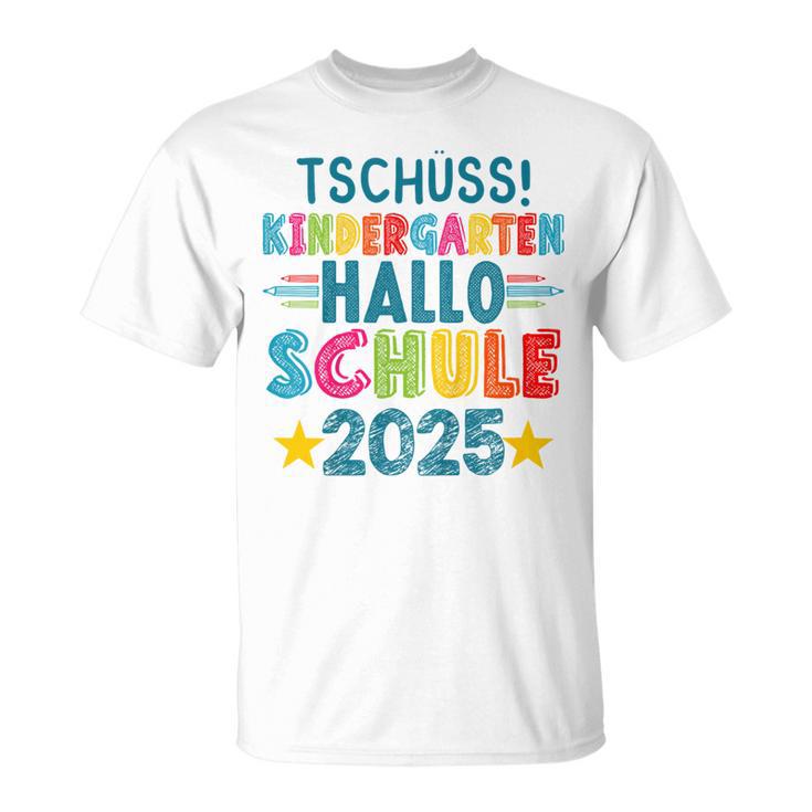 Kinder Tschüss Kindergarten Hallo Schule 2025 Lustig Kita Abgänger T-Shirt