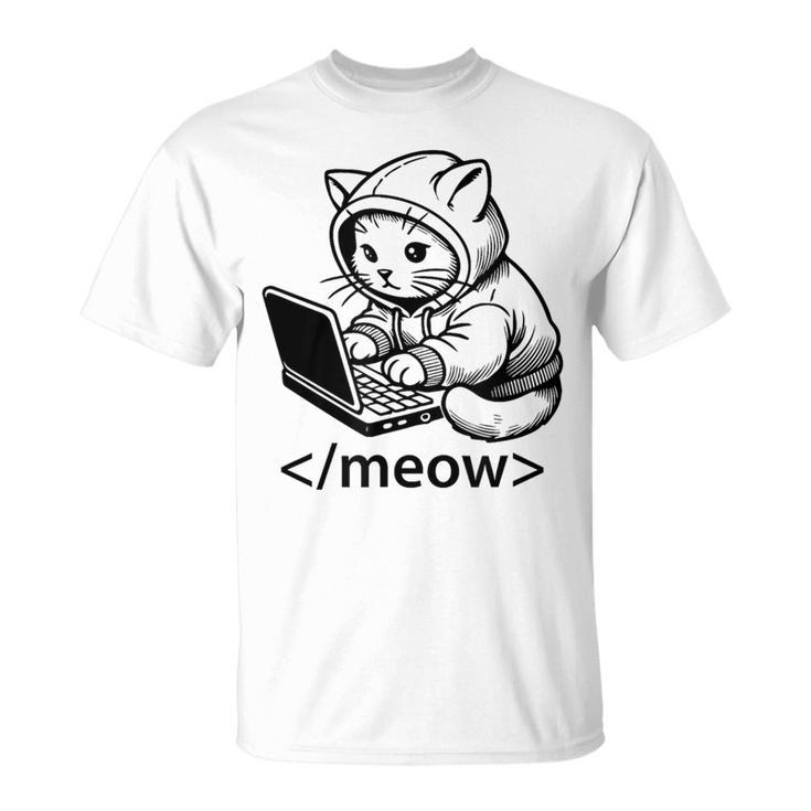 Kitten Developer Meow Code Block Laptop Cat Hacker Divertido Camiseta unisex