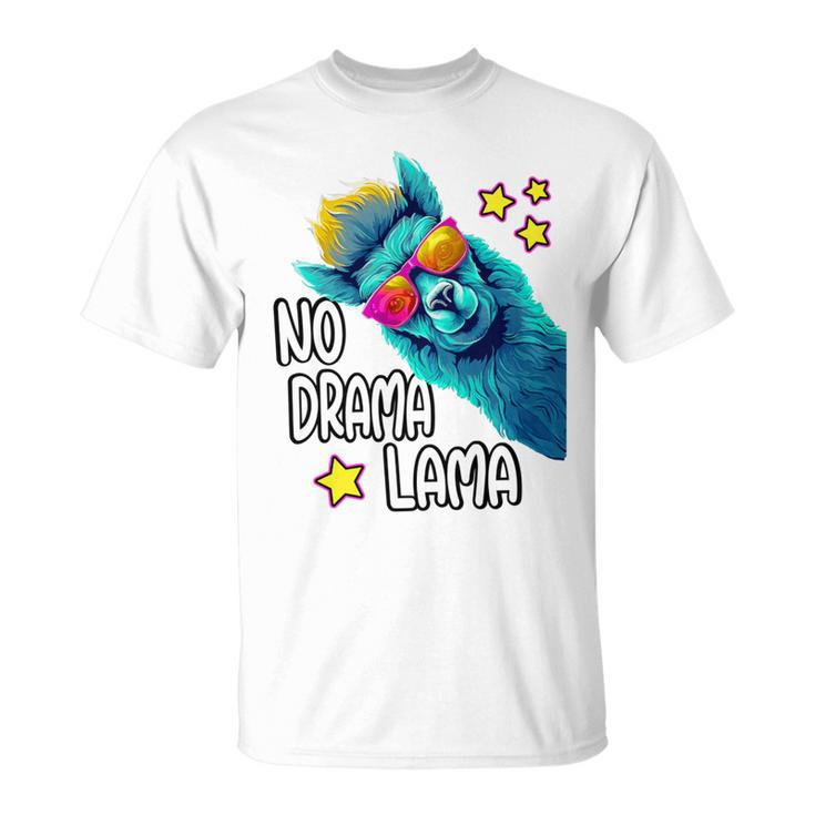 Lama No Drama With Sunglasses Cool Saying Alpaca T-Shirt