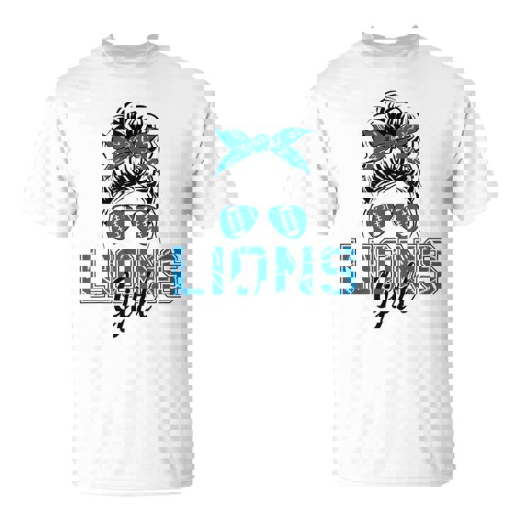 Lions Girl Messy Bun Sports Fan Team T-Shirt