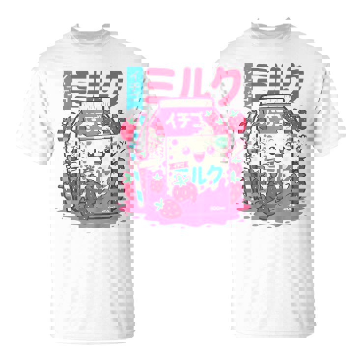 Niños Kawaii Cute Japanese Strawberry Milk Straw Anime For Girls Camiseta unisex