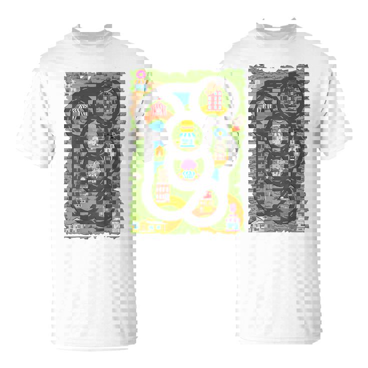 Play Mat Car Race Track Familia Play Cars On Dad's Back Camiseta unisex