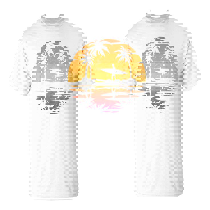 Playaeranoacaciones Palmas Puesta Del Sol Surfero Surf Camiseta unisex