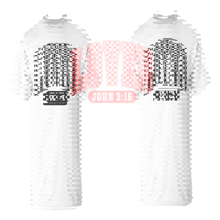 Retro Checked Christian Valentines Loved 3 T-Shirt