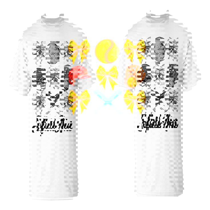 Retro Cute Softball Mimi Bow Softball Mom Women T-Shirt