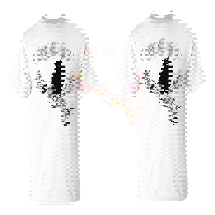 Sakura Chat Noir Fleurs Fleurs De Cerisier Phases Lunaires T-Shirt