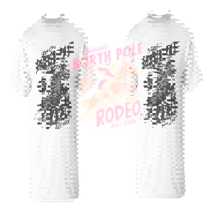 Vintage North Pole Rodeo Cowboy Santa Country Christmas T-Shirt