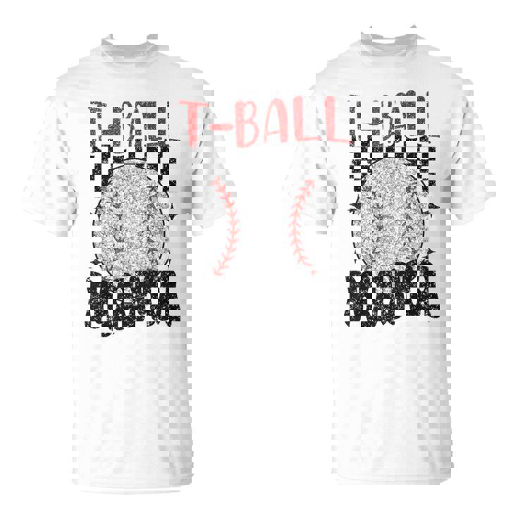 Vintage T-Ball Mama Softball Mom Checkered Print T-Shirt
