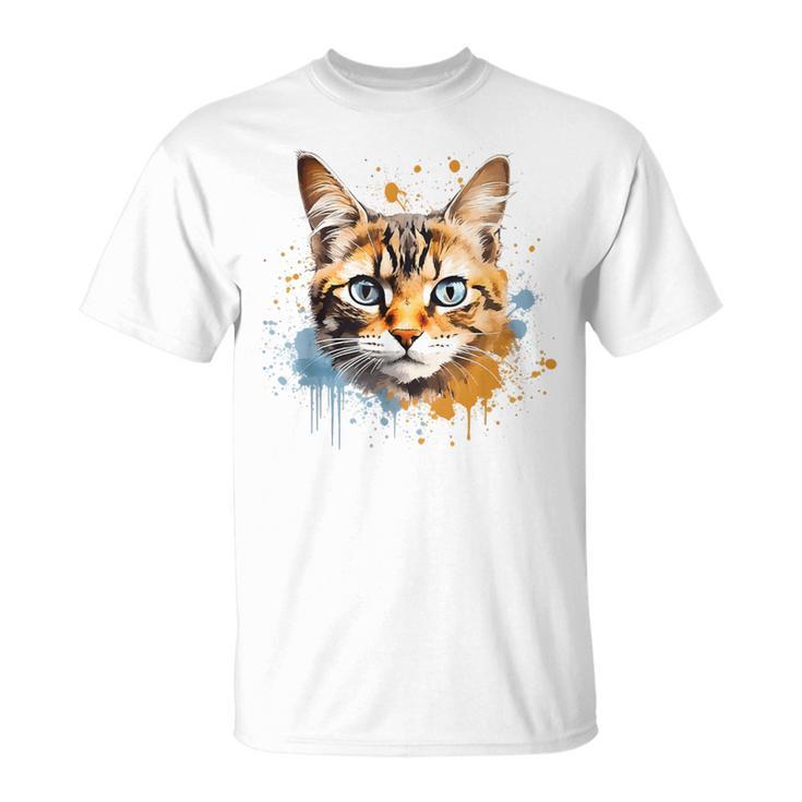 Watercolour Cat Portrait Adorable Animal Lover Gray T-Shirt