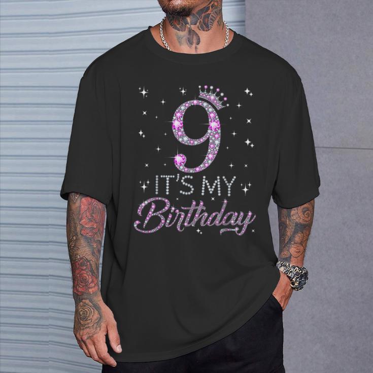 9 It's My Birthday Pink Crown Happy 9Th Birthday Girl T-Shirt Geschenke für Ihn