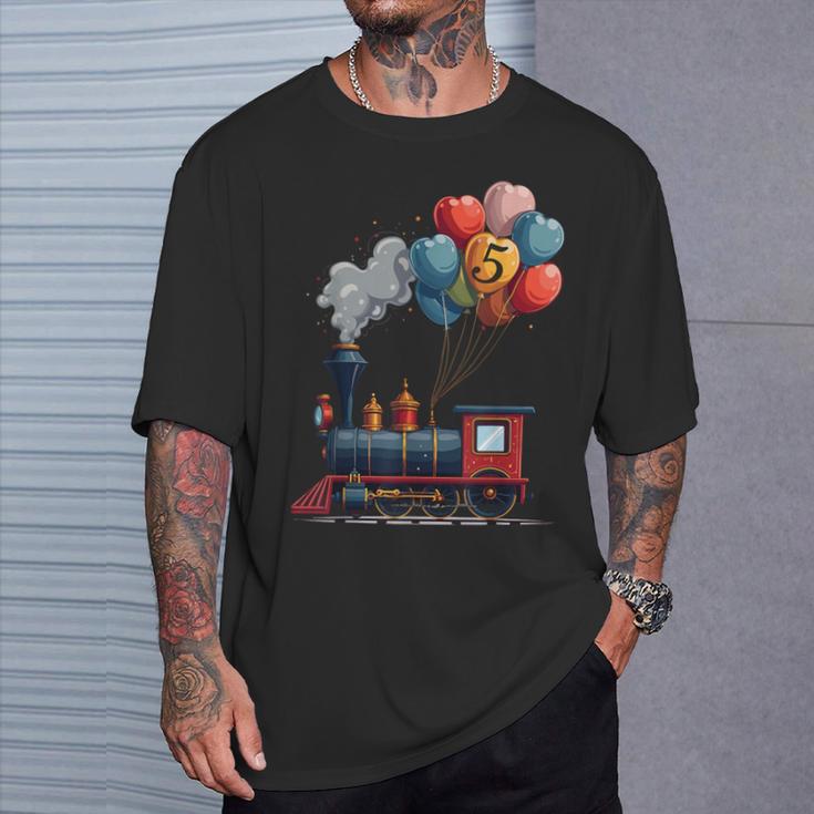 All Aboard 5Th Birthday Train T-Shirt Geschenke für Ihn