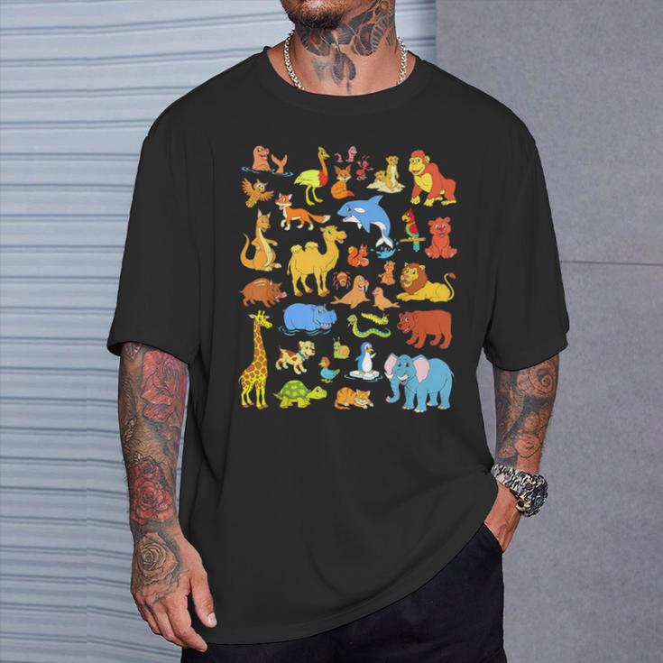 Animals Children With Many Animals T-Shirt Geschenke für Ihn