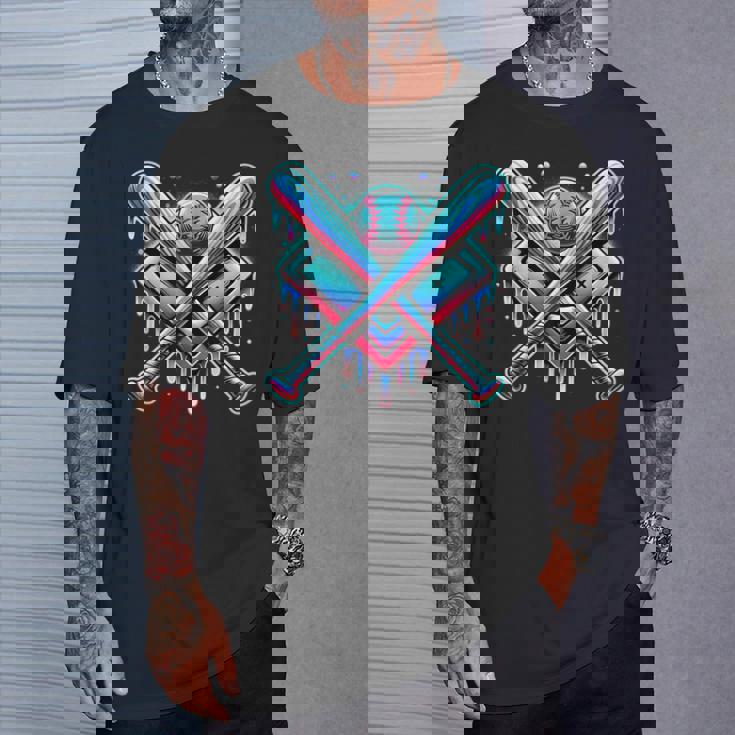 Baseball Dripping Ice Cream Drip Youth Boys Baseball T-Shirt Gifts for Him