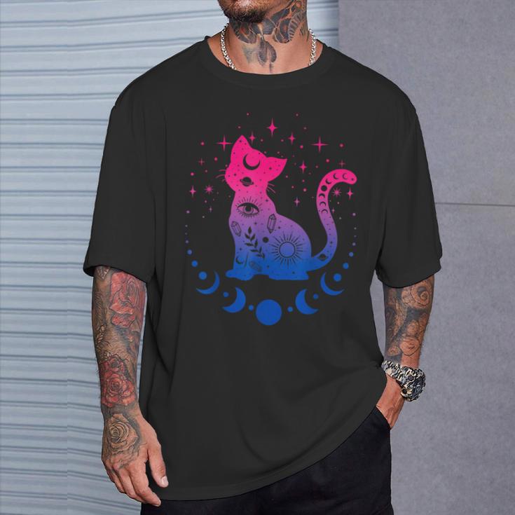 Bisexual Astrology Cat Colours Of Bi Pride Flag T-Shirt Geschenke für Ihn