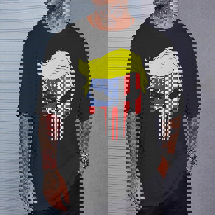 Camisa Trump Hair Skull Para El 4 De Julio Regalo Con La Bandera Estadounidense De Trump Camiseta unisex Regalos para él