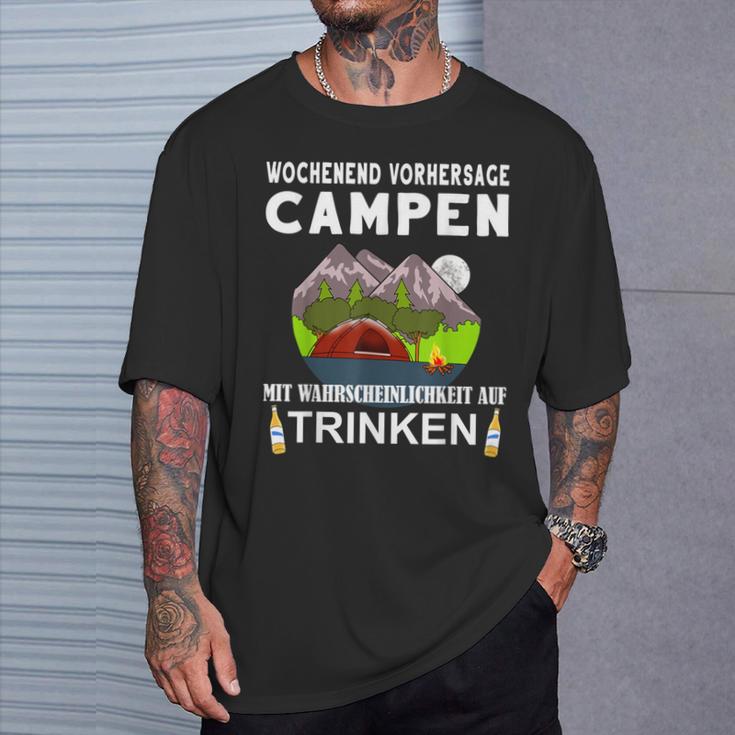 Camping Camping Weekend Forecast Drinking Alcohol Saufen T-Shirt Geschenke für Ihn