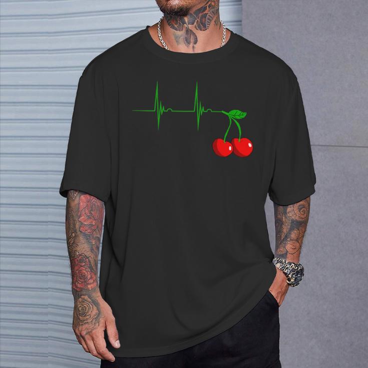 Cherry Heartbeat Cherries Fruits Ecg Pulse T-Shirt Geschenke für Ihn