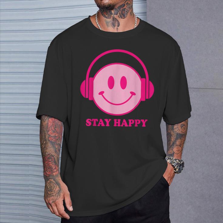 Chillibes 70S Pink Smile Face Music Headphones Happy Face T-Shirt Geschenke für Ihn