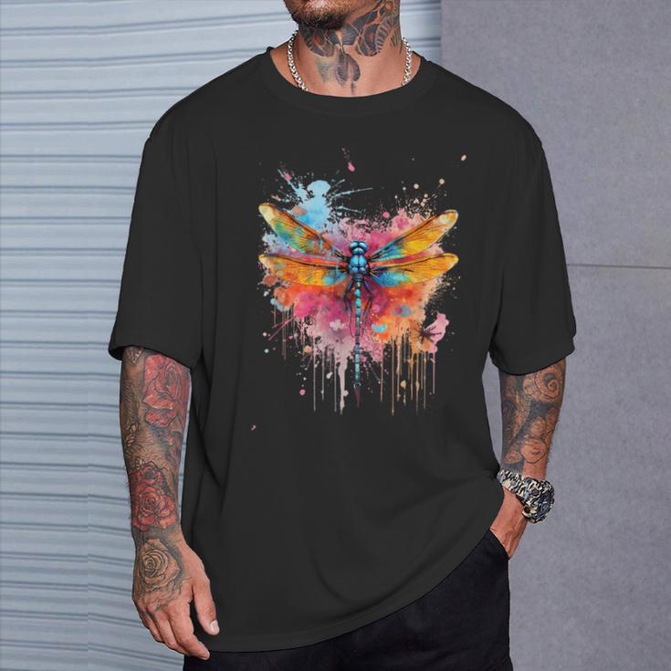 Colourful Dragonfly With Spray Effect T-Shirt Geschenke für Ihn