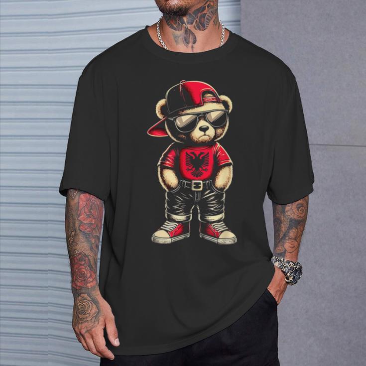 Cool Albanischer Teddybär Albanien Flagge Outfit Street T-Shirt Geschenke für Ihn