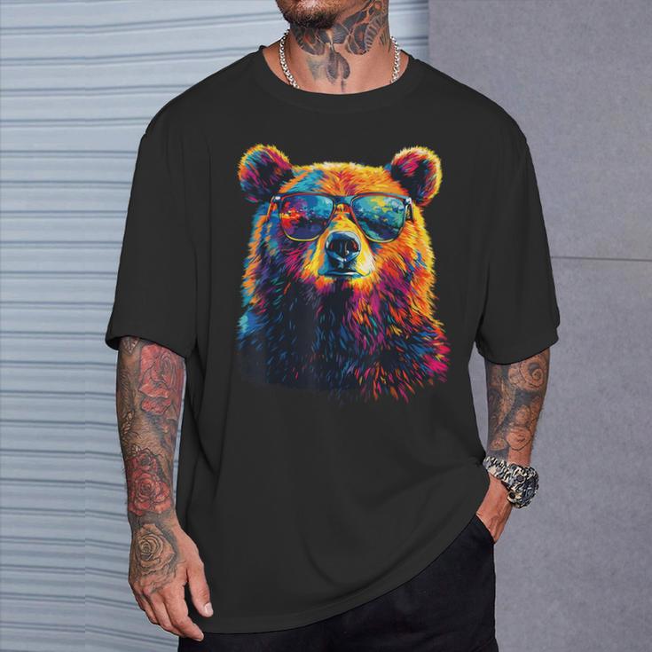 Cool Bear Portrait With Sunglasses Watercolour Bear T-Shirt Geschenke für Ihn