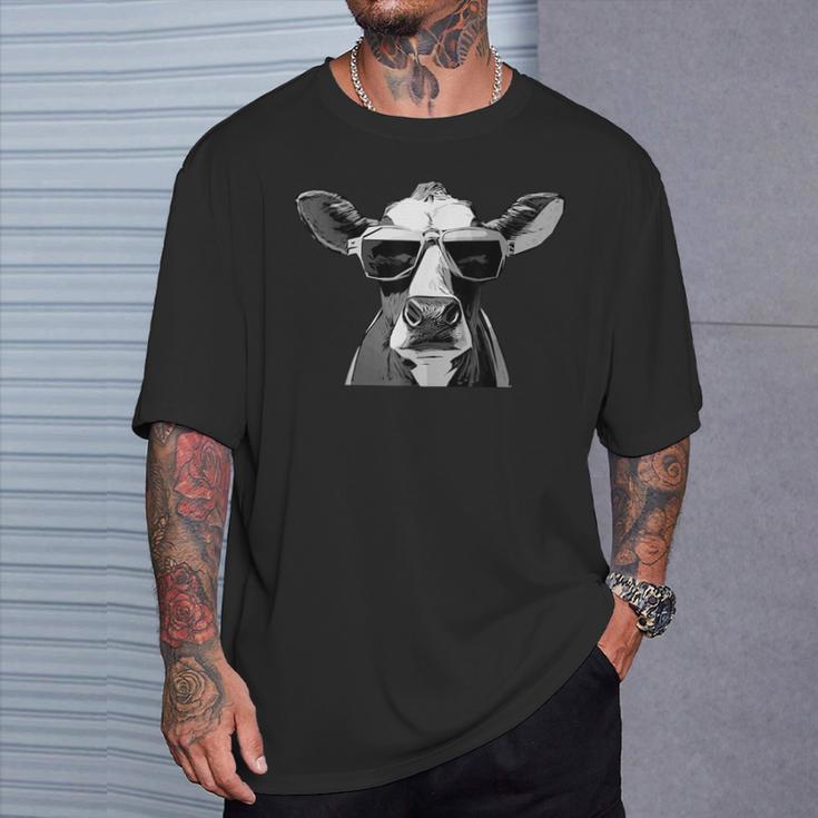 Cool Holstein Head With Sunglasses Farmer Cow Motif T-Shirt Geschenke für Ihn