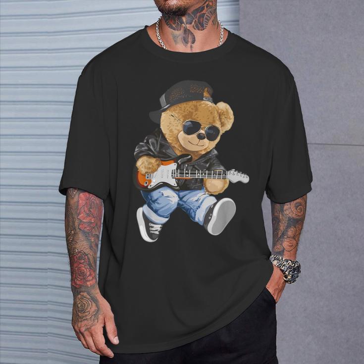 Cute Teddy Bear Playing Electric Guitar T-Shirt Geschenke für Ihn