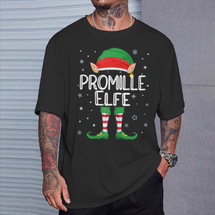 Damen Promille Elfe Kostüm Weihnachten Partnerlook Feiern Lustig T-Shirt Geschenke für Ihn