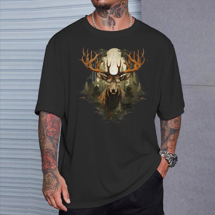 Deer Wildlife Nature Motif Animal Lovers Landscape Forest T-Shirt Geschenke für Ihn