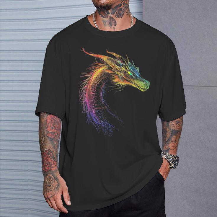 Dragón Dibujo Colorido Animales Obras De Arte Camiseta unisex Regalos para él