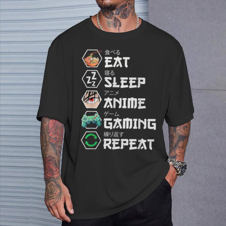 Eat Sleep Anime Gaming Repeat Camiseta unisex Regalos para él