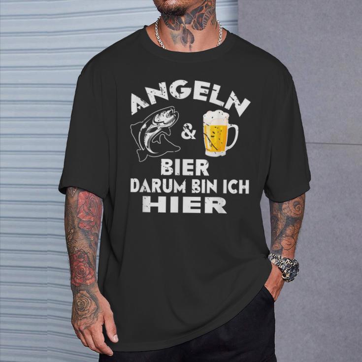 Fisch&Bier Darum Bin Ich Hier Angler T-Shirt Geschenke für Ihn