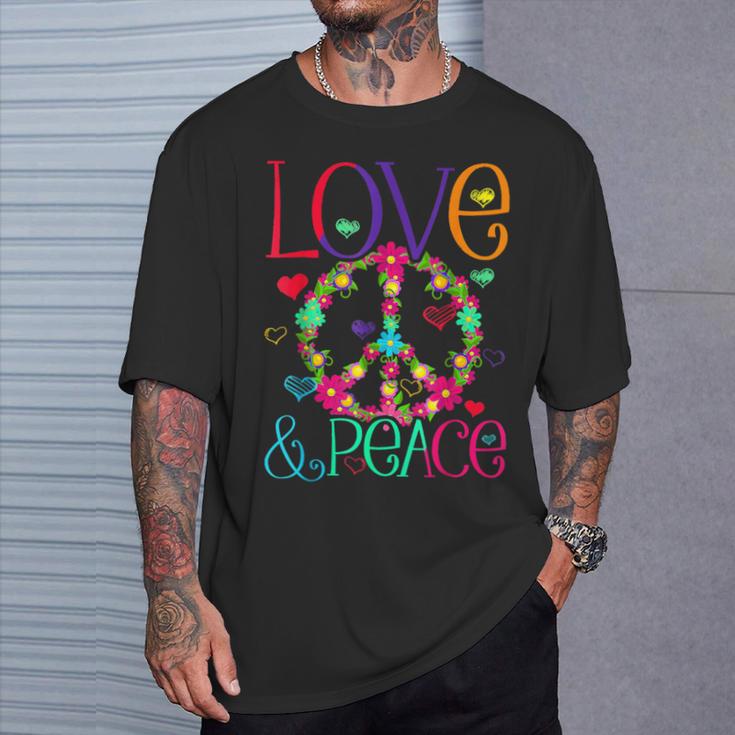 Flower Power Hippie Kostüm Love Peace 60Er 70Er Retro T-Shirt Geschenke für Ihn