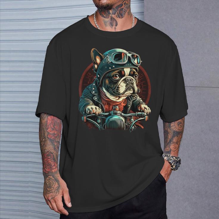 French Bulldog Cool Biker Motorcycle Riding Frenchie T-Shirt Geschenke für Ihn