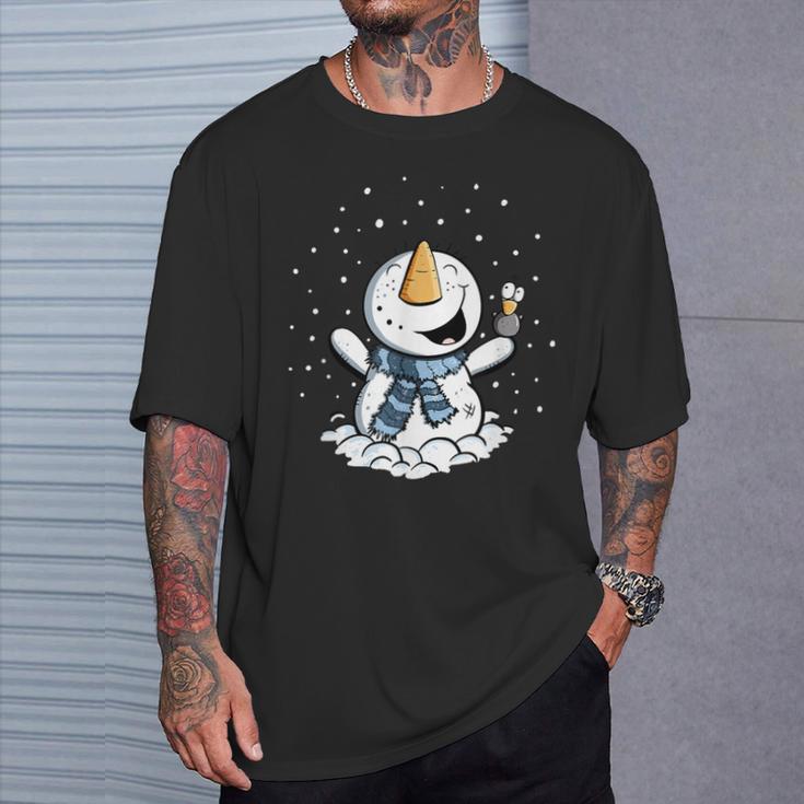 Froher Schneemann Im Schnee Winter T-Shirt Geschenke für Ihn