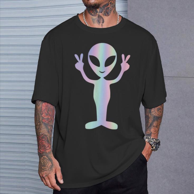 Alien Peace Sign Smiling Face Rave Music Trippy T-Shirt Geschenke für Ihn