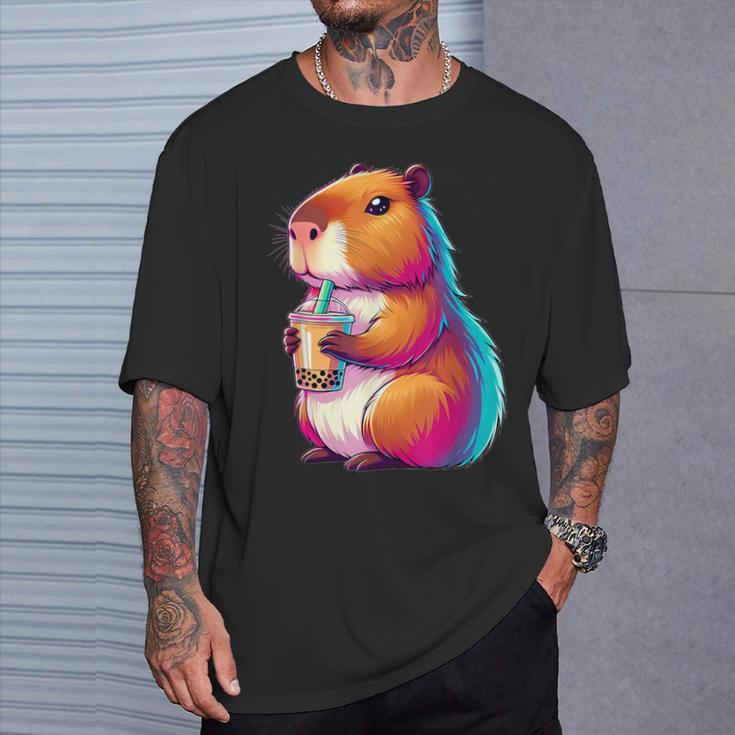 Capybara Bubble Tea Animal Lover Rodent T-Shirt Geschenke für Ihn