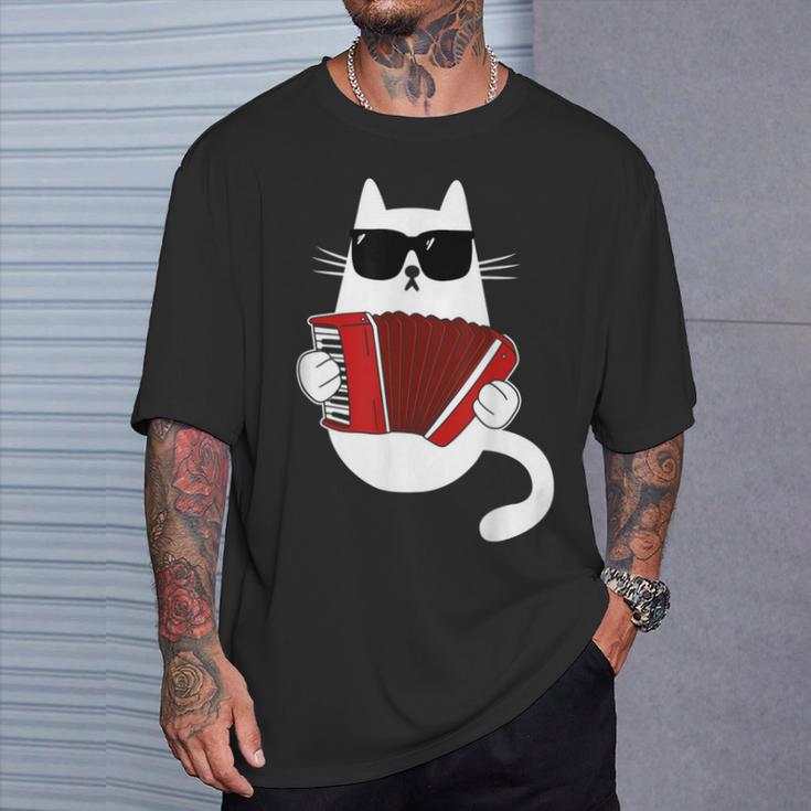 Cat Sunglasses Accordionist Accordion Musician T-Shirt Geschenke für Ihn