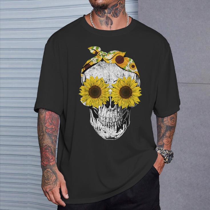 Skull Sunflower Skeleton Bandana Sunflower Skull T-Shirt Geschenke für Ihn