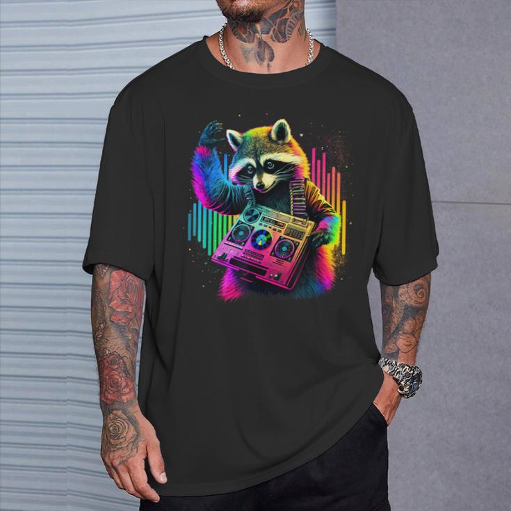 Future Raccoon Dj Retro Party Dj Badger Synthwave T-Shirt Geschenke für Ihn