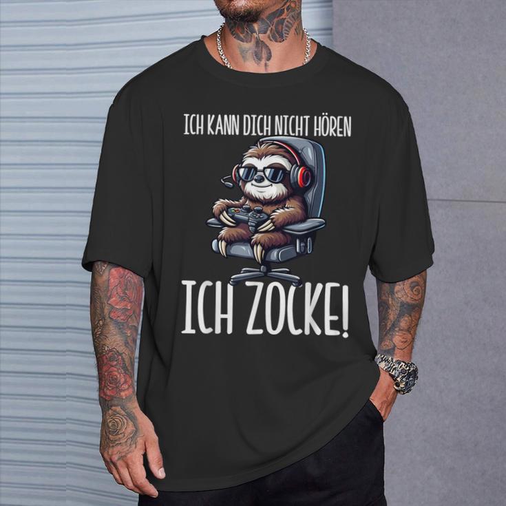 Gaming Ich Kann Dich Nicht Hören Ich Zocke Faultier T-Shirt Geschenke für Ihn