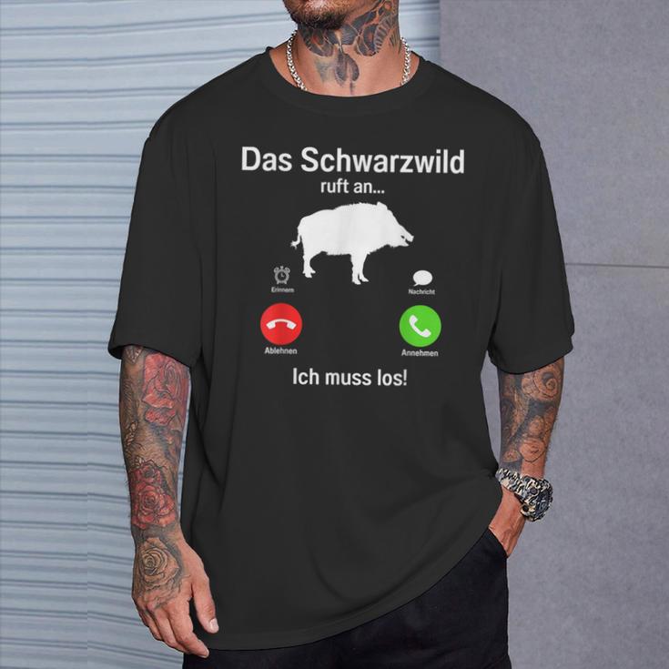 Hunter Wild Boar With Deer And Hunting Ticket Forester T-Shirt Geschenke für Ihn