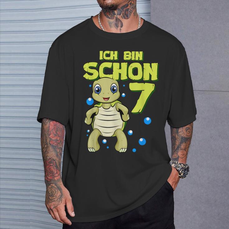 Ich Bin Schon 7 Years Boy Girl Birthday Turtle T-Shirt Geschenke für Ihn