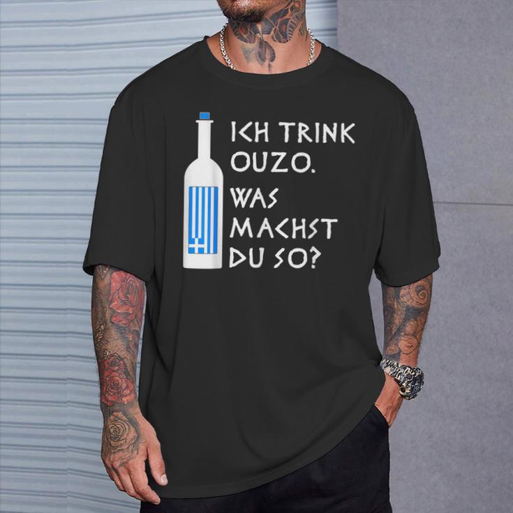 Ich Trink Ouzo Was Machst Du So Greek Ouzo Bottle T-Shirt Geschenke für Ihn