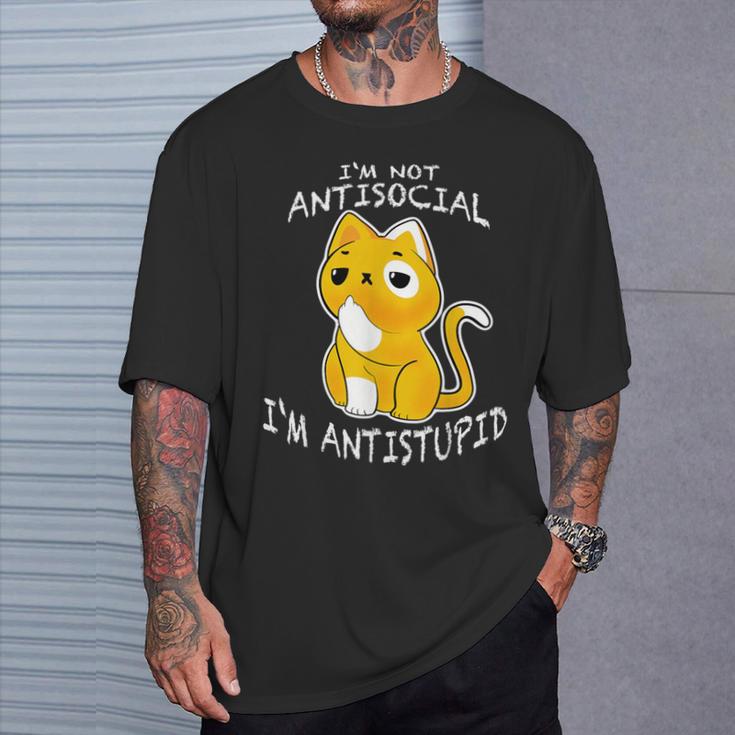 I'm Not Antisocial I'm Antistupid Sarcastic Cat T-Shirt Geschenke für Ihn